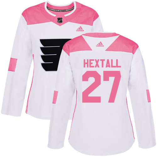 Adidas Flyers #27 Ron Hextall White/Pink Authentic Fashion Women's Stitched NHL Jersey - Click Image to Close